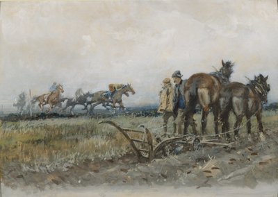 Caballos de Carreras en Ejercicio Observados por Labradores de Gilbert Holiday