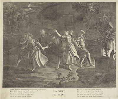 Noche: baile redondo de hombres y mujeres jóvenes La nuit / La noche (título sobre objeto) de Gilbert Schoute