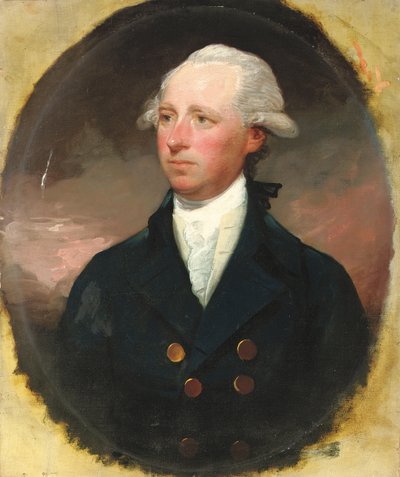 Retrato de Sir Thomas George Skipwith, medio cuerpo, con un abrigo azul, óvalo fingido de Gilbert Stuart