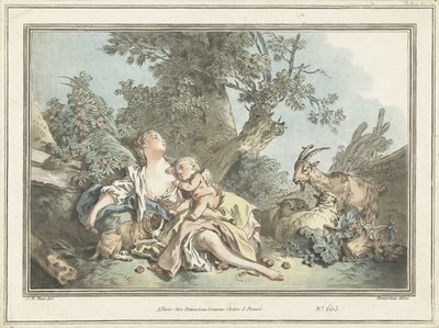 Pastora durmiente y Amor durmiente de Gilles Antoine Demarteau