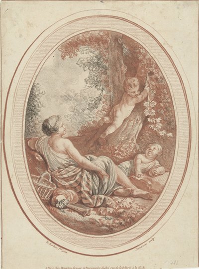 Bacanal con ninfa y putti cerca de árboles de Gilles Demarteau