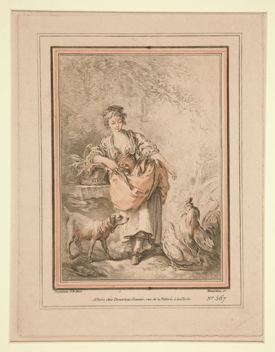 Chica alimentando gallinas de Gilles Demarteau