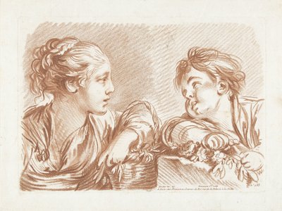 Mujer joven con cesta de flores y niño de Gilles Demarteau