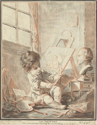 Kind como schilder en atelier Le peintre (título sobre objeto) de Gilles Demarteau