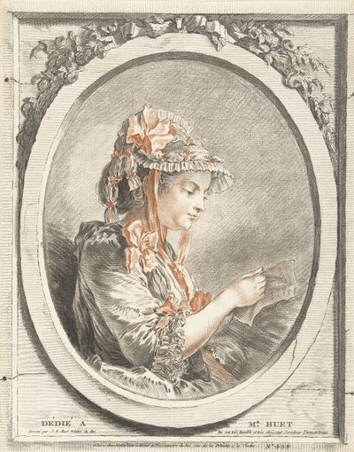 Mujer leyendo en ovalo de Gilles Demarteau
