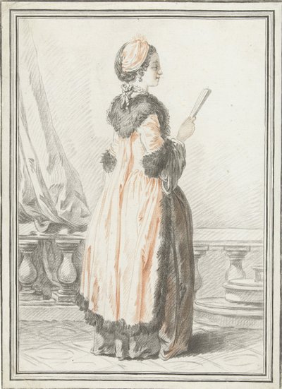 Mujer de pie sosteniendo un abanico de Gilles Demarteau
