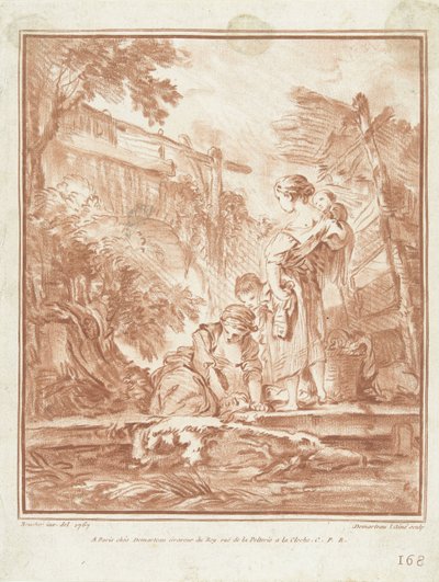 Lavanderas con niños en un arroyo de Gilles Demarteau