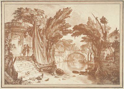 Paisaje del sur con casas junto al río de Gilles Demarteau