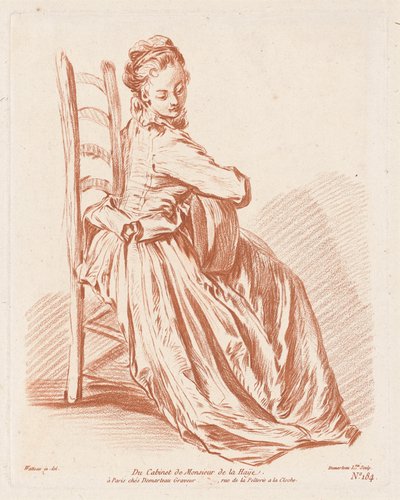 Mujer tocando la guitarra de Gilles Demarteau, the Elder, Antoine Watteau