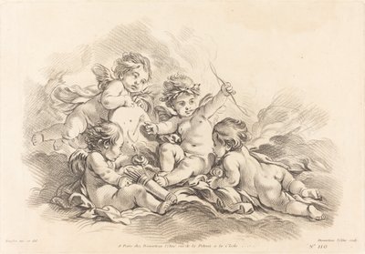 Cuatro querubines practicando tiro al blanco de Gilles Demarteau, the Elder after François Boucher