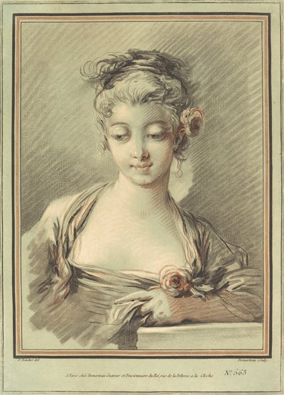 Joven con una rosa de Gilles Demarteau, the Elder after François Boucher