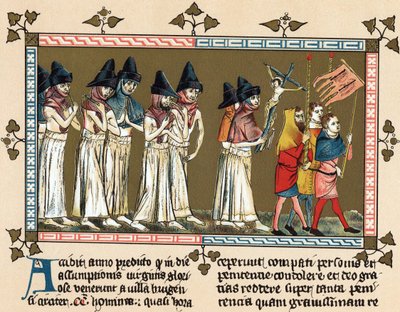 Flagelantes o Hermanos de la Cruz en Doornik en 1349 (litografía) de Gilles Le Muisit