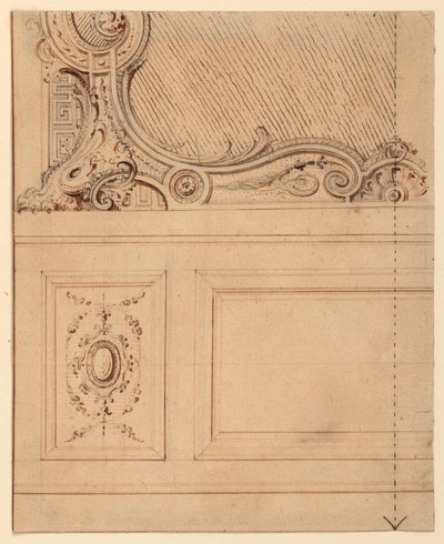 Dibujo para la parte inferior de un panel mural, 1714 de Gilles Marie Oppenord
