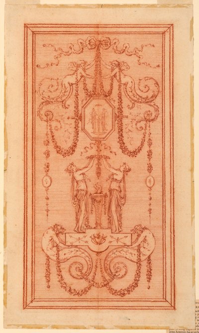 Diseño para un panel decorativo (con ninfas y guirnaldas) de Gilles Paul Cauvet