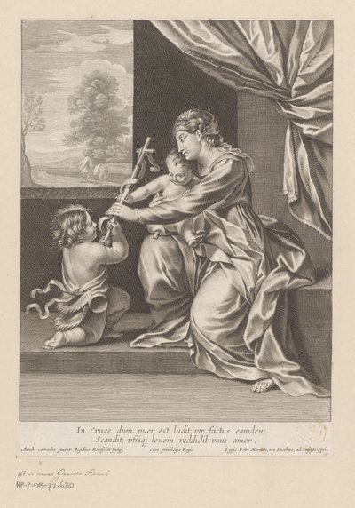 María con el Niño y Juan el Bautista sosteniendo una cruz de Gilles Rousselet