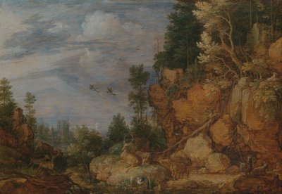 Paisaje rocoso con ciervos y cabras de Gillis Claesz de Hondecoeter
