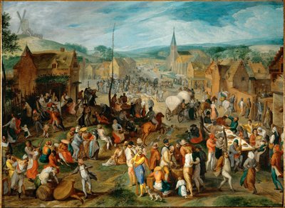 Fiesta de mayo en un pueblo (óleo sobre madera) de Gillis Mostaert
