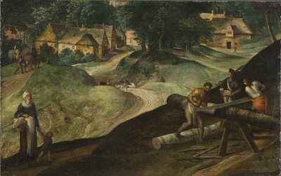 Paisaje con hombres cortando madera de Gillis Mostaert