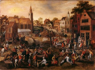 Feria del pueblo de Saint-Joris (óleo sobre tabla) de Gillis Mostaert