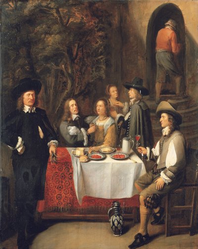 Compañía elegante en una mesa en una terraza de Gillis Van Tilborch