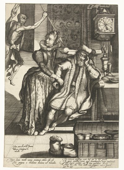 Joven con anciano amenazado por la muerte de Gillis van Breen