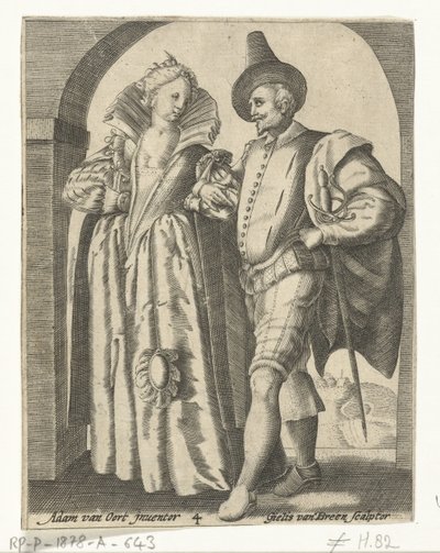 Hombre y mujer vestidos según la moda de 1590-1600 de Gillis van Breen