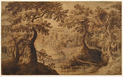Paisaje de madera con vista de Gillis van III (circle of) Coninxloo
