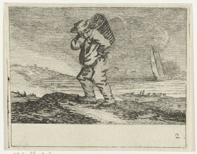 Paisaje de dunas con un pescador Playas de Verscheyden y vistas al agua realizadas por Jan Percelles (título de la serie) de Gillis van Scheyndel (I)