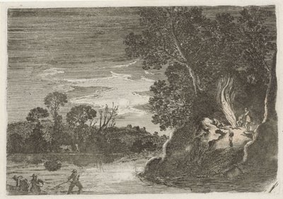Figuras alrededor de una fogata Siete paisajes (título de la serie) de Gillis van Scheyndel (I)