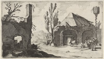 Camino rural cerca de una ruina y una posada Doce paisajes (título de la serie) de Gillis van Scheyndel (I)