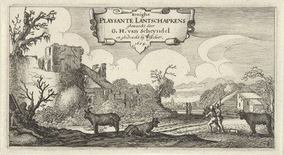 Impresión de título de doce paisajes con figuras. Eenighe Playsante Lantschapkens (título sobre el objeto) Doce paisajes con figuras (título de serie) de Gillis van Scheyndel (I)