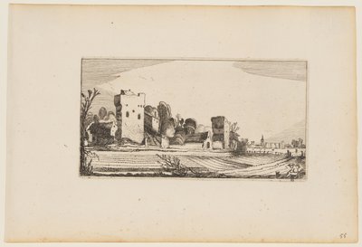 Campos antes que ruinas transformados en granjas, de Doce paisajes con figuras de Gillis van Scheyndel