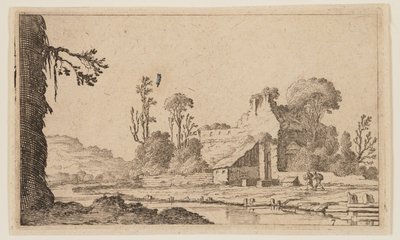 Ruinas transformadas en granja a orillas de un río, de Doce paisajes de Gillis van Scheyndel