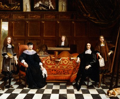 Retrato de grupo de una familia sentada alrededor de una mesa cubierta con una alfombra, c.1665-70 de Gillis van Tilborgh