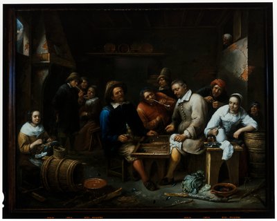 Jugadores de backgammon en el interior de una taberna de Gillis van Tilborgh