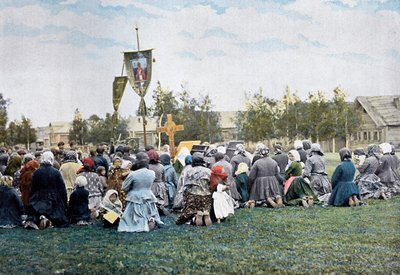 Una procesión religiosa en un pueblo, Rusia de Gillot