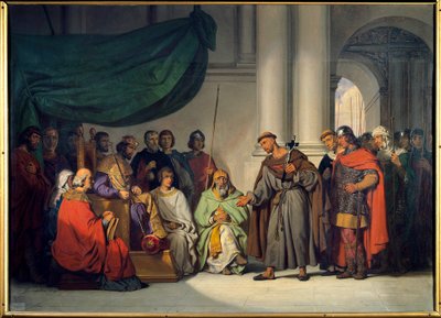 Primera Cruzada: El emperador oriental Alexis Comneno recibe a Pedro el Ermitaño en Constantinopla en agosto de 1096 de Gillot Saint Evre