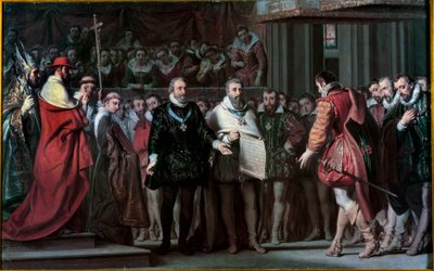 Felipe II de España reconoce a Enrique IV como rey de Francia de Gillot Saint Evre