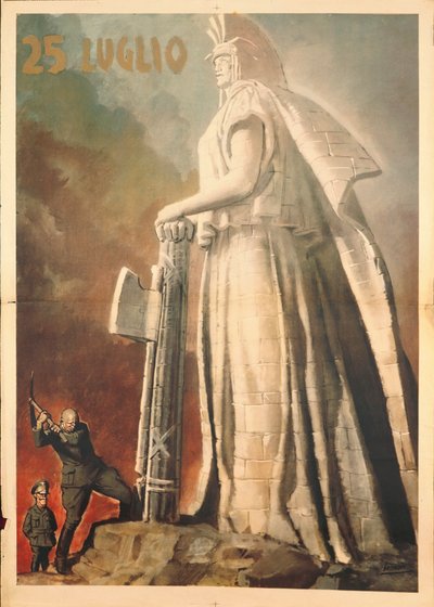 Segunda Guerra Mundial - 25 de julio, Pietro Badoglio derriba simbólicamente el fascismo ayudado por el rey Vittorio Emanuele III de Gino Boccasile