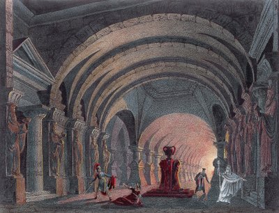 Escenografía del acto IV de Semiramide de Gioacchino Rossini (1792-1868), grabado de Gioachino Rossini