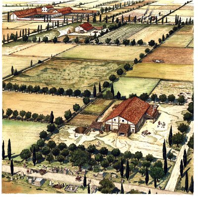 Antigua Roma: reconstrucción de un plan de trazado del territorio conocido como "Centuriación romana" destinado a labrar geométricamente un territorio agrícola en las colonias, siguiendo unidades (o centurias) romanas, Italia. de Giorgio Albertini