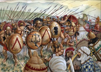 Batalla de las Termópilas: el ejército de los espartanos comandado por Leónidas I lucha contra los griegos frente a los persas en el 480 a.C. de Giorgio Albertini