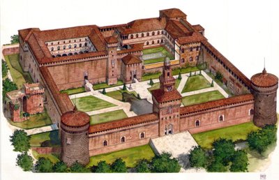 Vista general de la fortaleza de los Sforza (Castello Sforzesco) construida por el duque Francesco Sforza en el siglo XV en Milán, Italia. de Giorgio Albertini