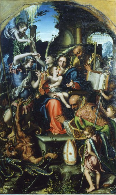 Sagrada Familia con San Miguel Arcángel y el Diablo Contendiendo por las Almas, San Bernhard de Giorgio Gandini del Grano