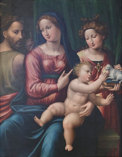 Virgen con el Niño, San Juan Bautista y Santa Inés, c.1530 (temple sobre lienzo) de Giorgio Gandini del Grano