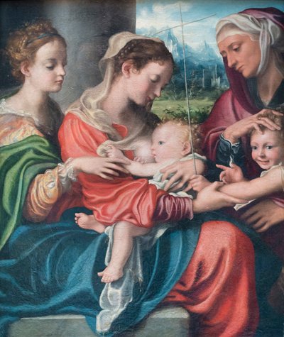 Virgen alimentando al Niño, al joven San Juan y a Santa María Magdalena e Isabel, c.1530 (óleo sobre lienzo) de Giorgio Gandini del Grano