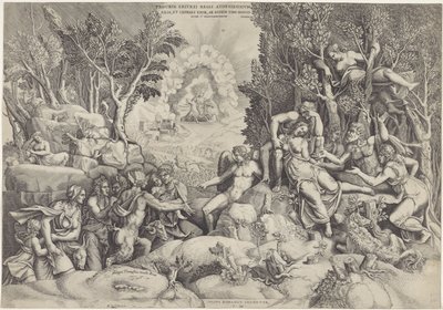 Cephalus en de Bosgoden entre dood van Procris Procrin del rey eritreo de Atenas / Hija y esposa de Céfalo, por el mismo marido sin saberlo (título sobre objeto) de Giorgio Ghisi