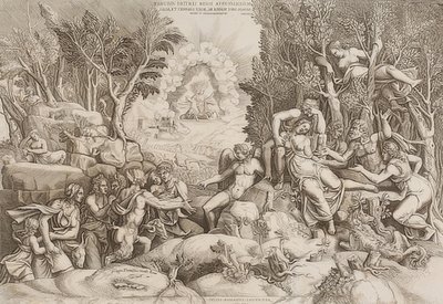 Céfalo lamenta la muerte de Procris (después de un dibujo de Giulio Romano) de Giorgio Ghisi
