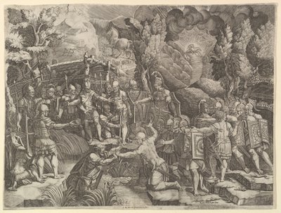 Sinon engañando a los troyanos, mediados de la década de 1540 de Giorgio Ghisi