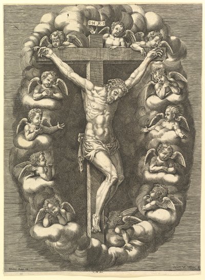 Cristo crucificado rodeado de ángeles en duelo, 1575-1679 de Giorgio Ghisi